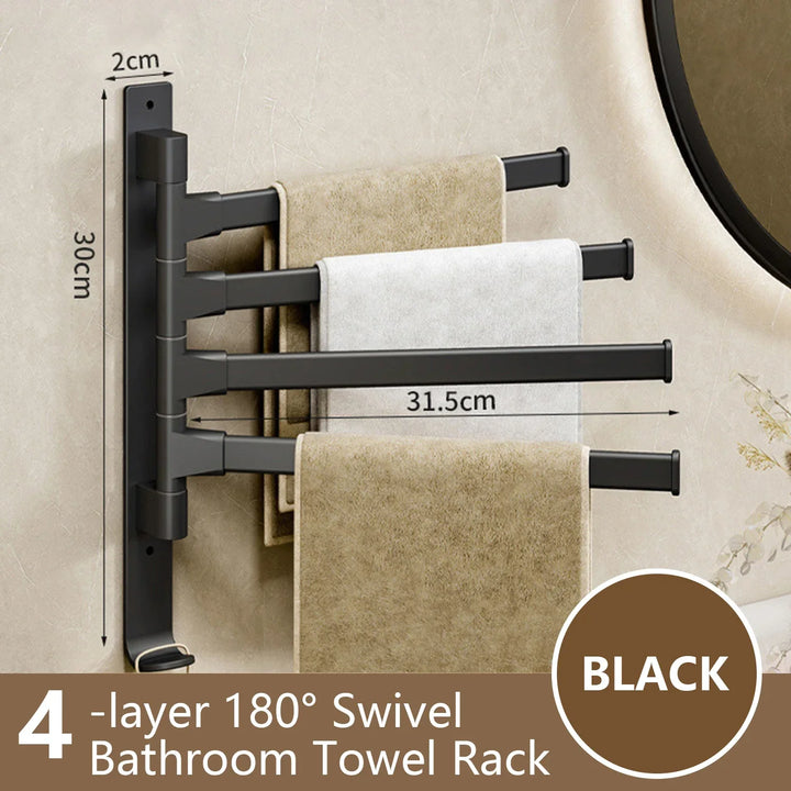BowLift | Bathroom Towel Holder Rotatable Towel Rack Space Aluminum 1/2/3/4/5-Bar Towel Holder Kitchen Shelf Kitchen Hanging Shelf Wall Mounted