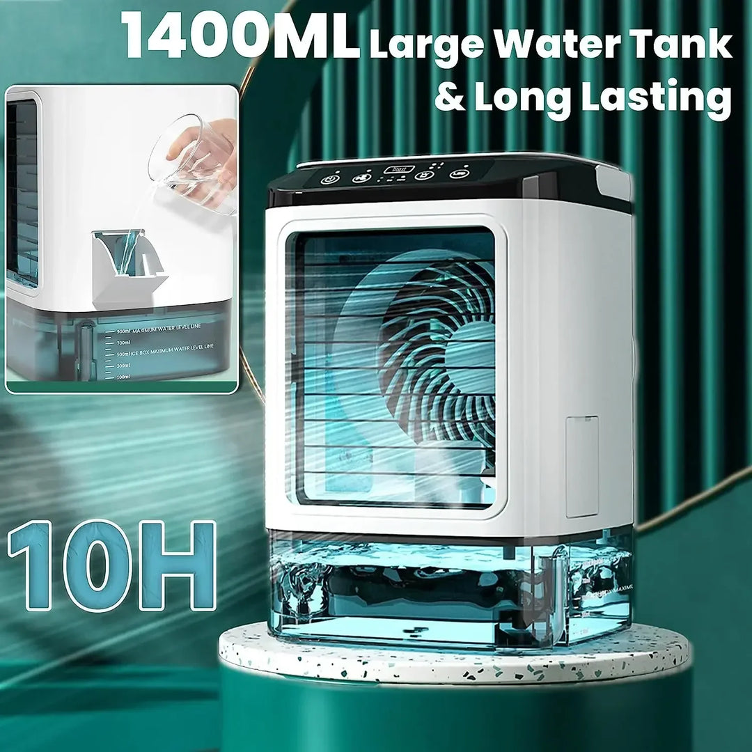Air Conditioner Portable Fan Desktop Dual Spray Ultrasonic Atomization 3-Speed Mute Air Cooler Night Light Electric Fan for Home | Bowlift