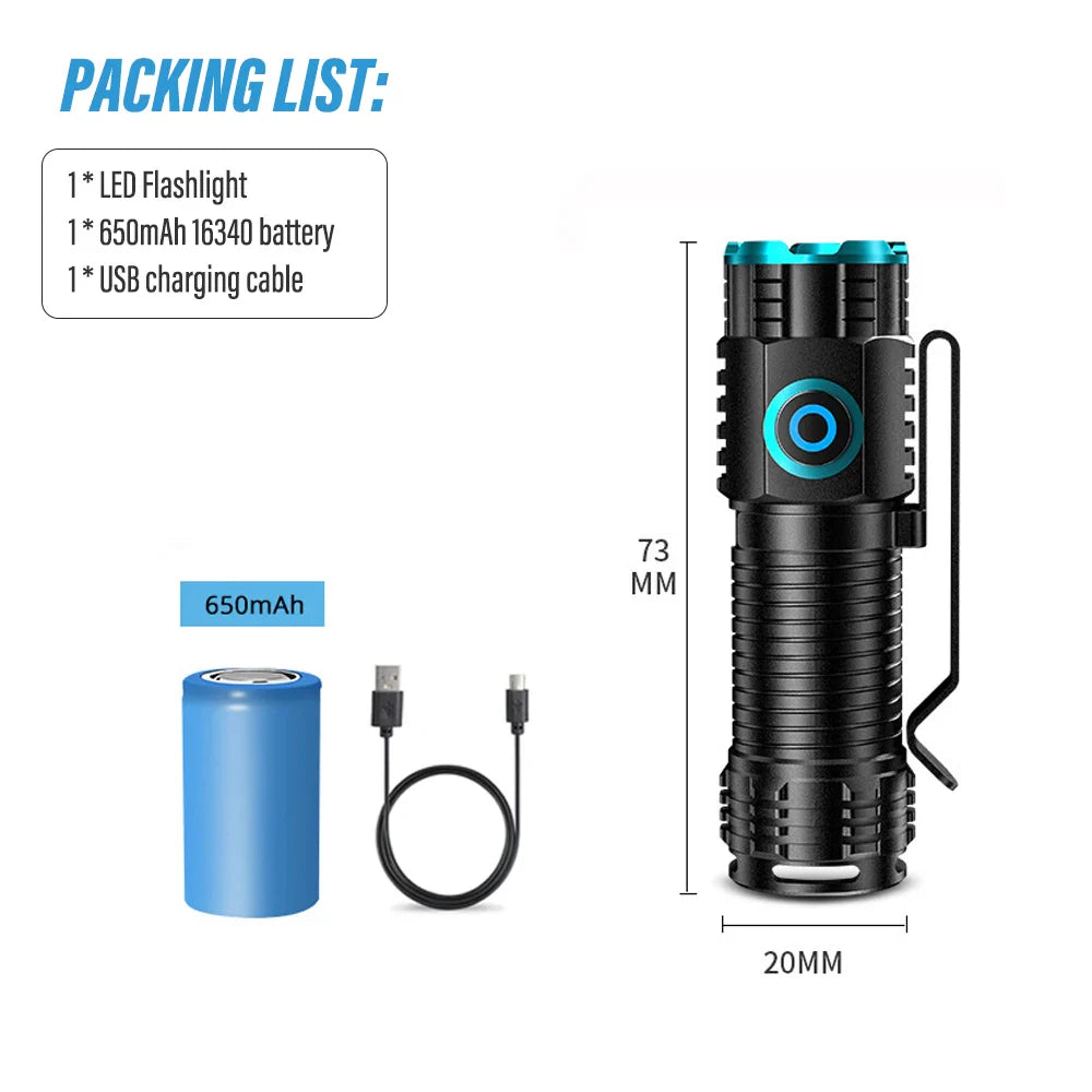 BowLift | LED Flashlight LumiXPro S-359 | Mini XHP50 | Magnetic & Rechargeable | 1000 Lumens | USB & Clip Function