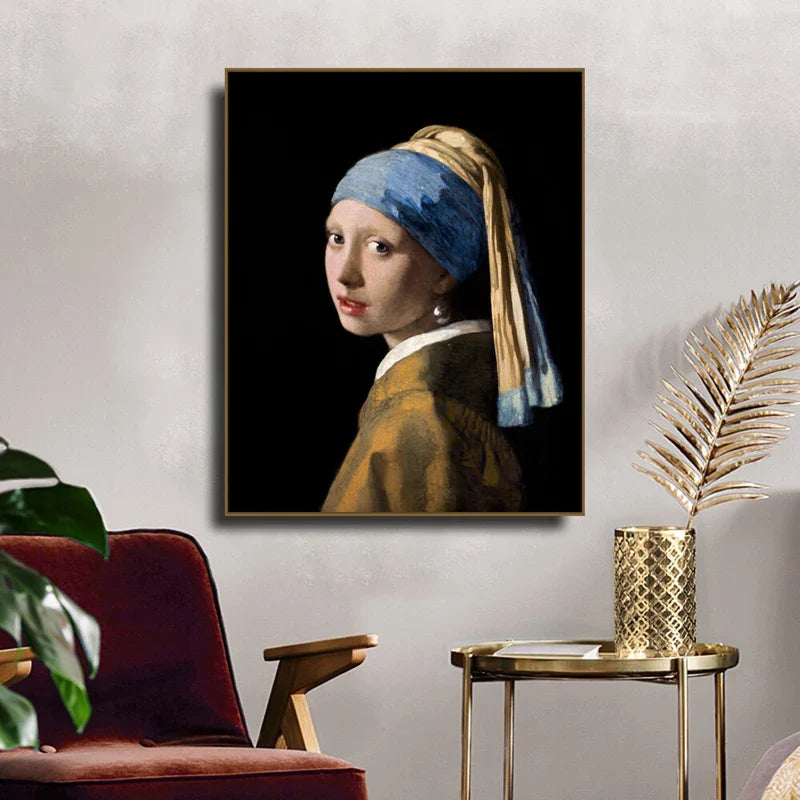 Girl With A Pearl Earing Poster Johannes Vermeer Dutch Golden Age Painting Fine Art Canvas Prints Classic Painting For Living Room Dining Room Decor | Bowlift
