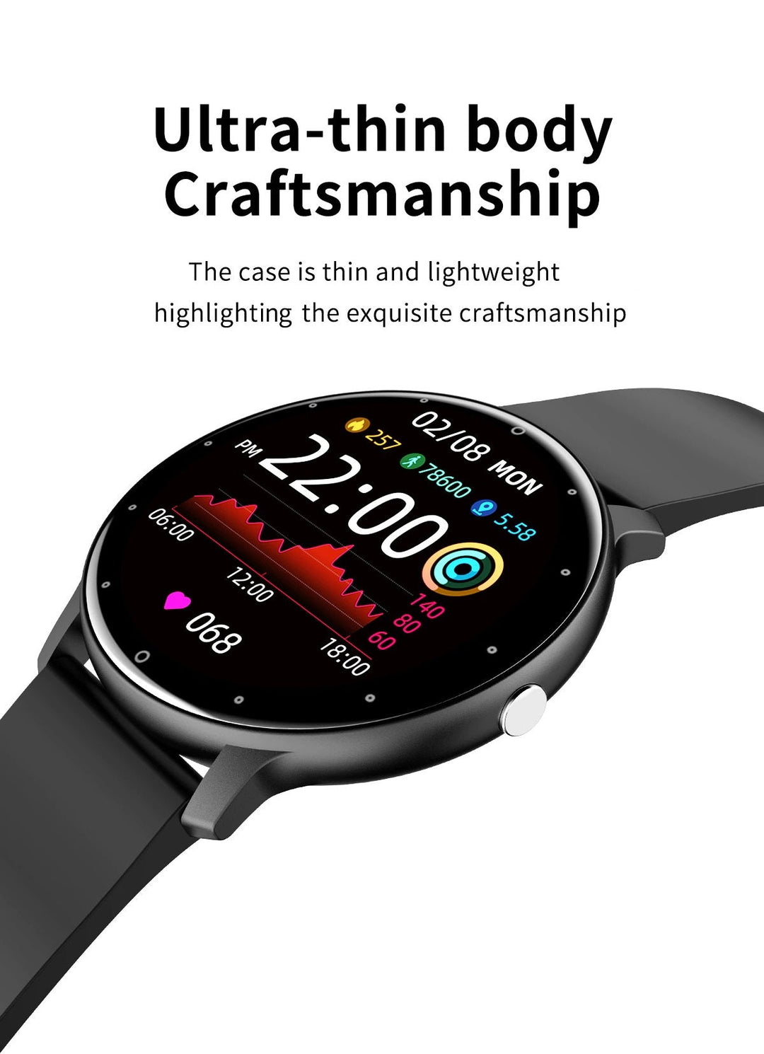BowLift | PulseTrack Slim Smartwatch – Waterproof, Health Monitoring & Full-Touchscreen
