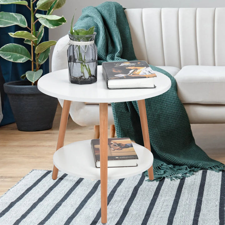BowLift | White Side Table with 2 Layers and Storage Space for the Living Room