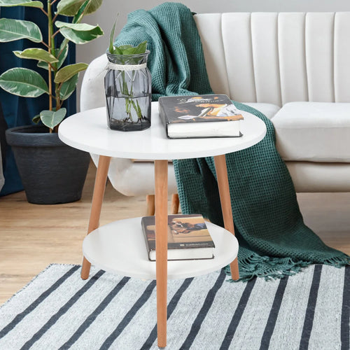 BowLift | White Side Table with 2 Layers and Storage Space for the Living Room