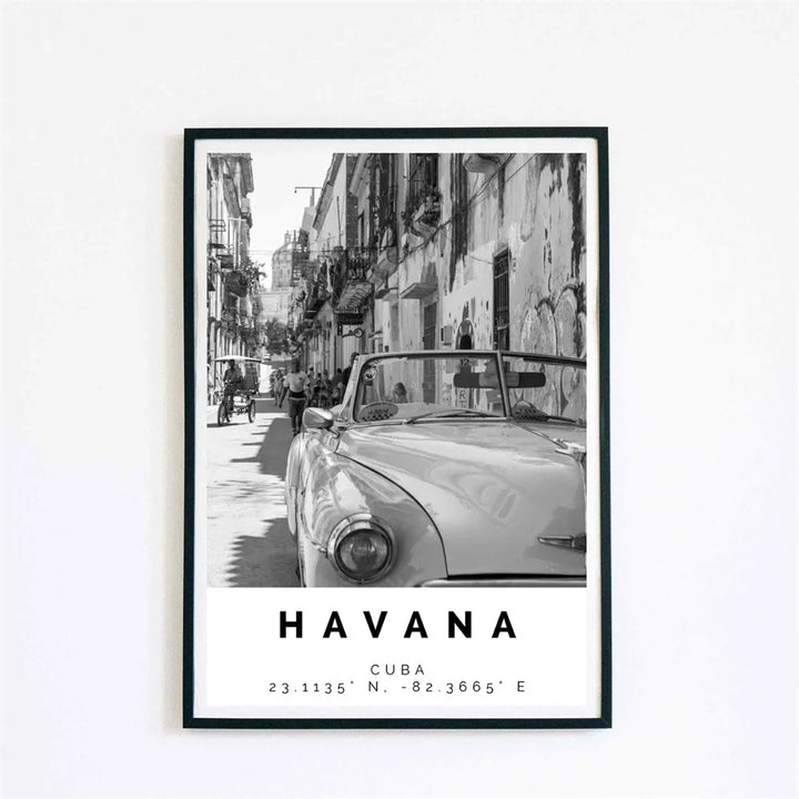 Cuba Havana Black & White Travel Poster Wall Art Fine Art Canvas Prints Pictures For Living Room Dining Room | Bowlift