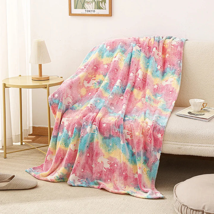 BowLift | StellaLumi | Glowing Unicorn Blanket | Cozy & Magical | Glow-in-the-Dark Stars & Hearts | Gift for Kids & Adults