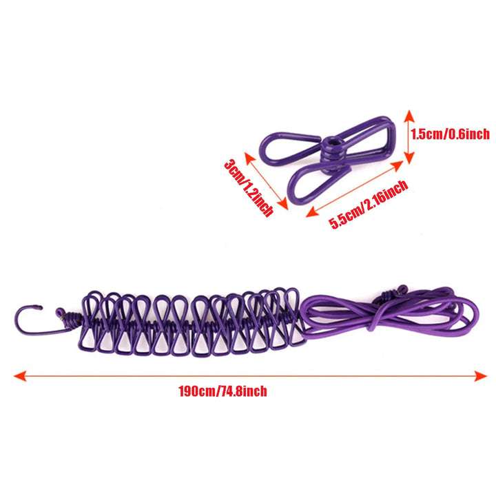 Windproof Non-Slip Elastic Multi-Clip Travel Clothesline | Bowlift
