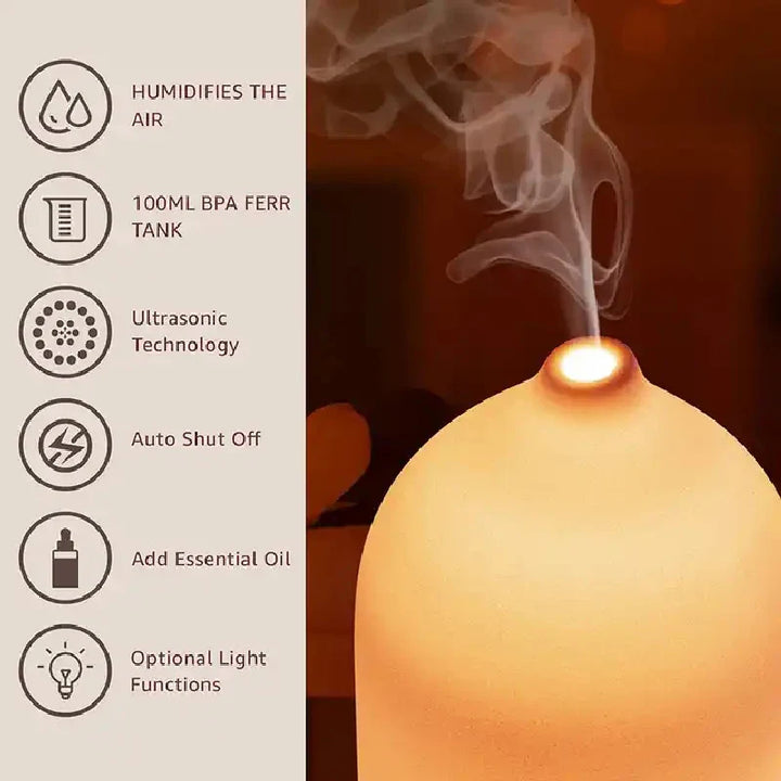 BowLift | Aromisca Ceramic Aroma Diffuser | 100 ml Ultrasonic Air Humidifier | 7 LED Colors & Timer | Handcrafted Design | EU Plug