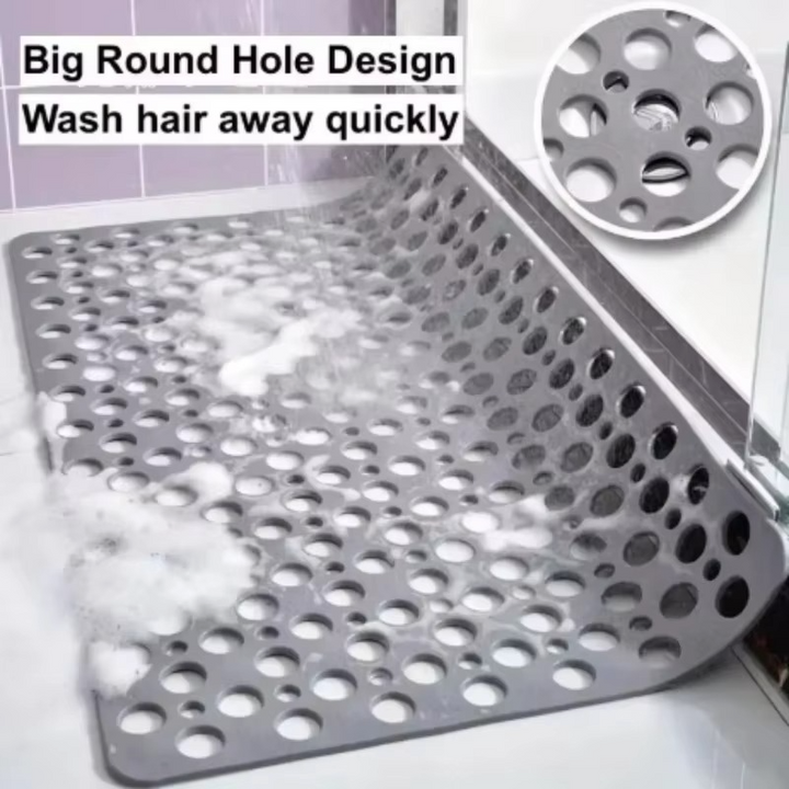 BowLift | Square Non-Slip Shower Mat with Suction Cups and Quick-Drain Round Hole Design