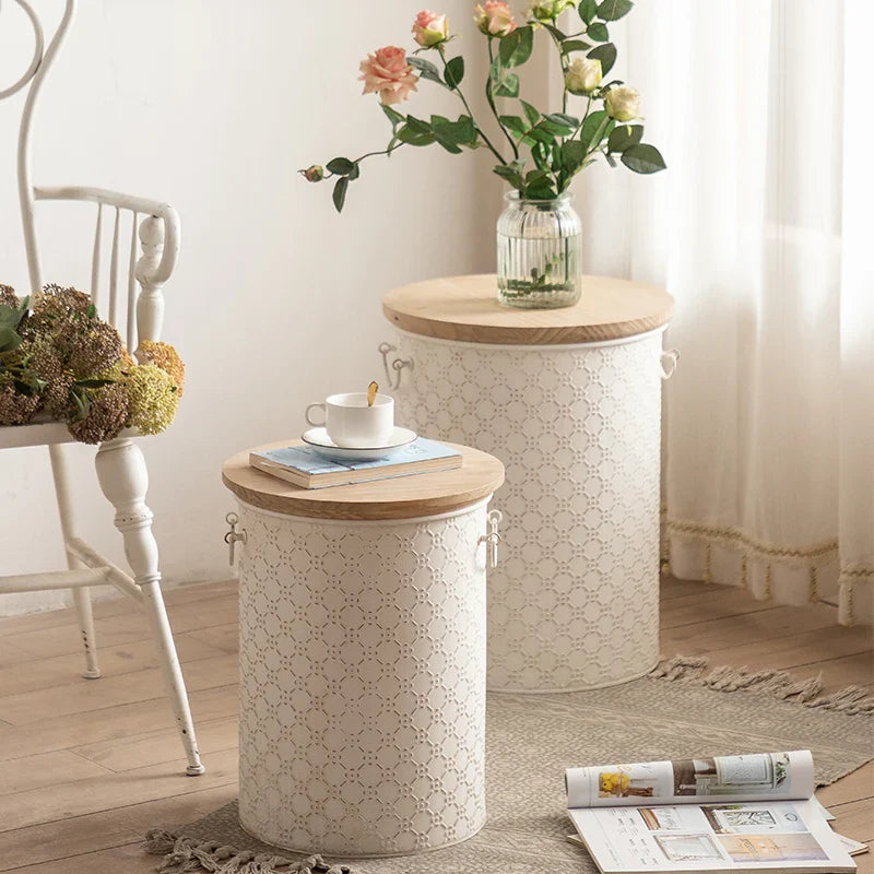 BowLift | French Side Table Made of Iron with Storage Bin Space-Saving Design