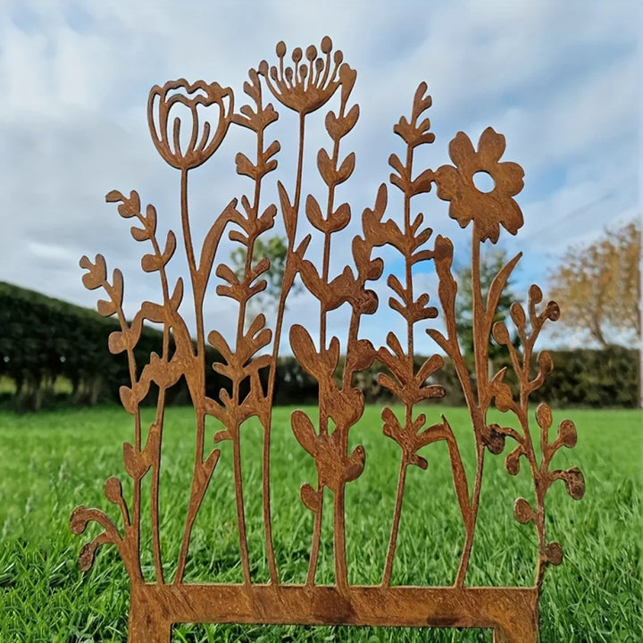 BowLift | FLORAVINTA Metal Garden Stake Wildflower | Rust Look Vintage Yellow | For Beds, Pots & Walls | Handcrafted Country Style