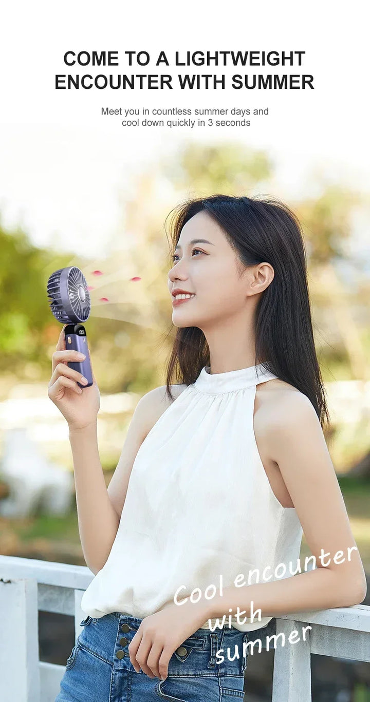 5000mAh Handheld Mini Fan – Wireless USB Rechargeable Portable Fan with Digital Display, Phone Holder, 5-Speed Foldable Neck Hanging Fan | Bowlift