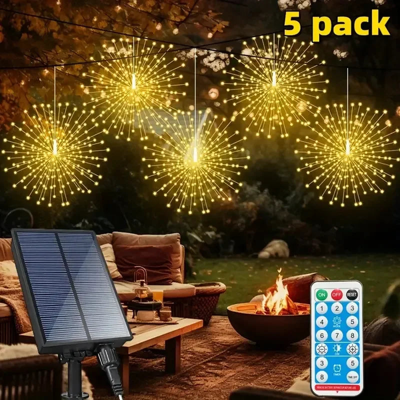 BowLift | Lunaris Solar Fireworks Fairy Lights | 5×90 LEDs | 8 Modes & Remote Control | IP65 Waterproof | Garden, Terrace & Christmas