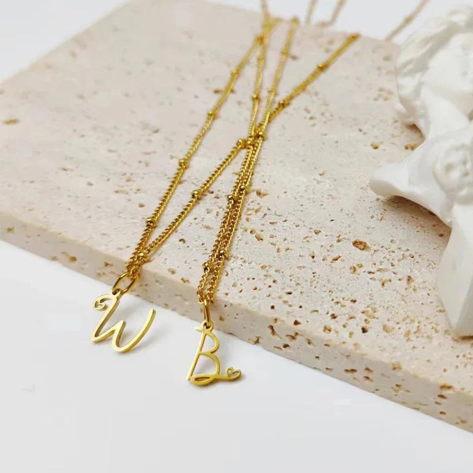 BowLift | Dainty Satellite Chain Heart Letter Initial Necklace