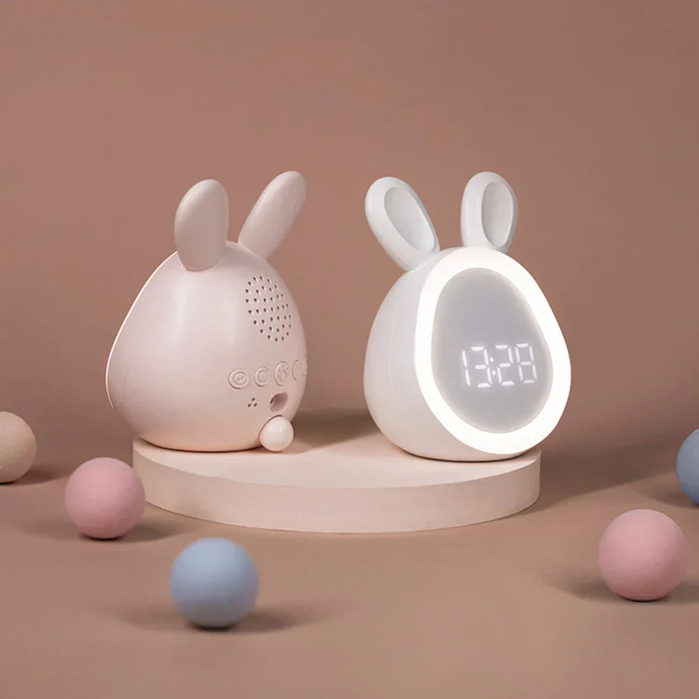 Cute children's alarm clock with LED display, night light, and alarm – rabbit shape for boys and girls, ideal for children's rooms and gentle waking up | Bowlift