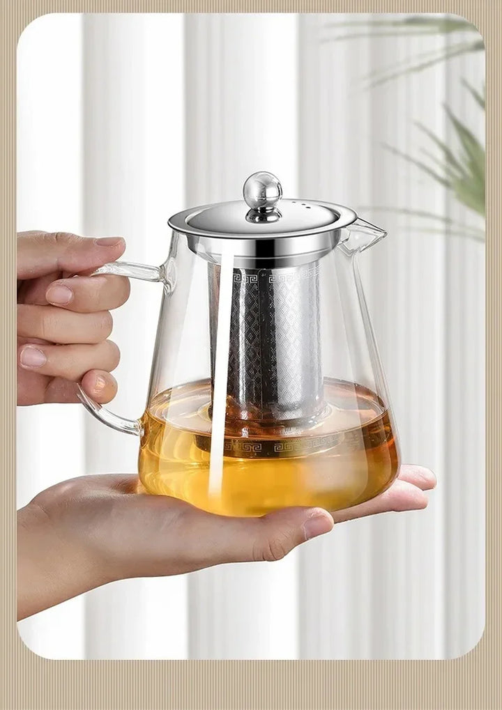 BowLift | 450ml-950ml Heat Resistant Glass Teapot – Stainless Steel Tea Filter, Flower Kettle for Kung Fu Tea, Puer and Oolong Tea