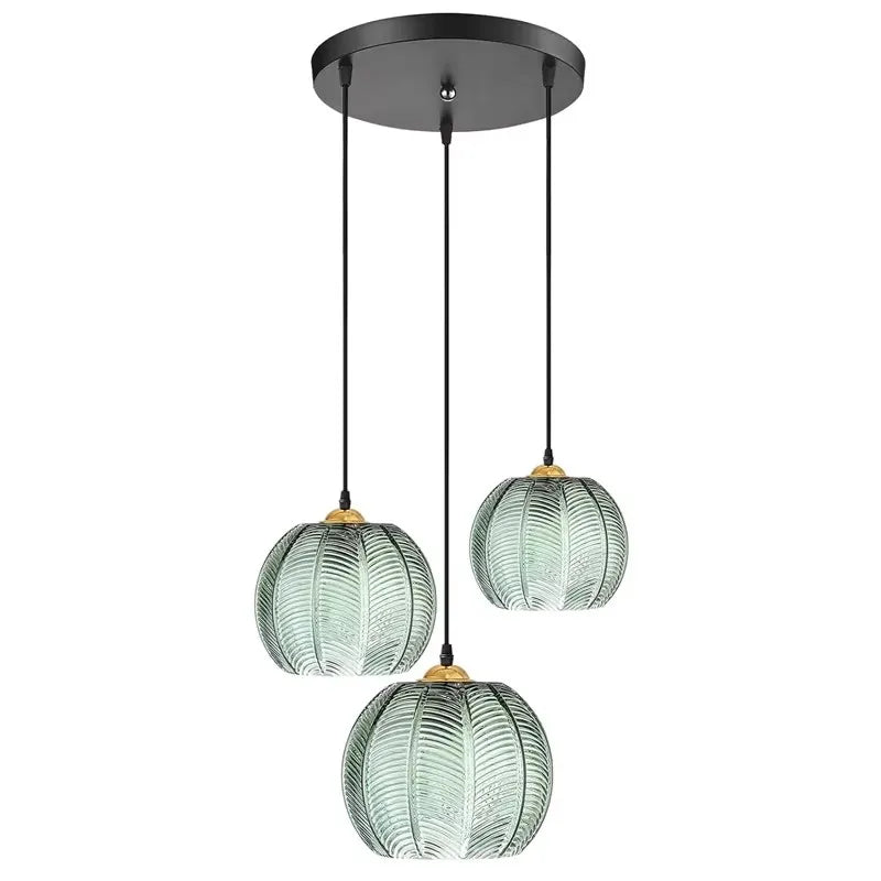 BowLift | Scandinavian Glass Pendant Lamp with Green Leaf Pattern
