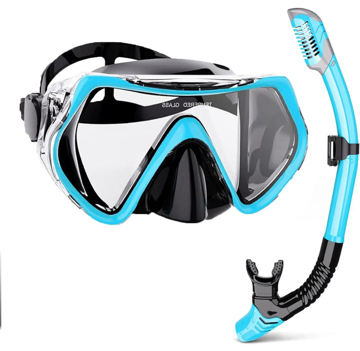 BowLift | AquaVision Snorkel Mask Set for Adults | Anti-Fog & Impact Resistant | Silicone Edge & Dry Snorkel | 180° Field of View