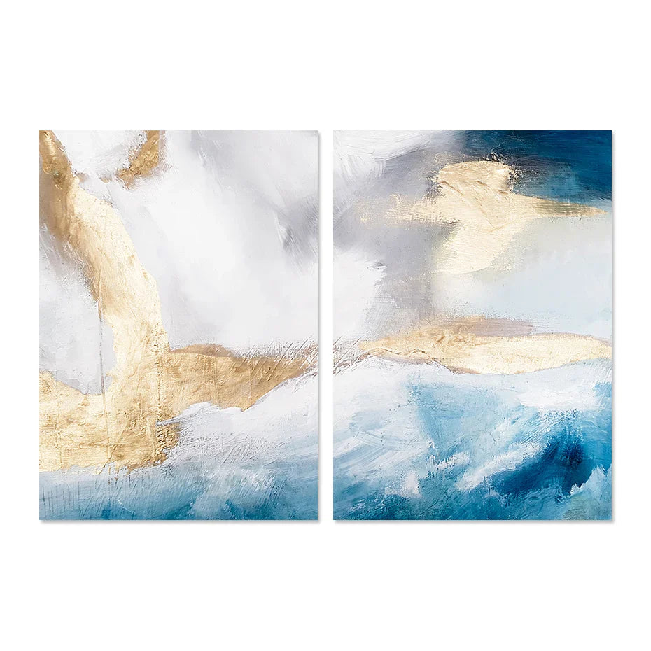 Serene Seascape Wall Art Abstract Ocean Waves With Golden Accents Fine Art Canvas Prints Pictures For Living Room Bedroom Nordic Home Decor | Bowlift