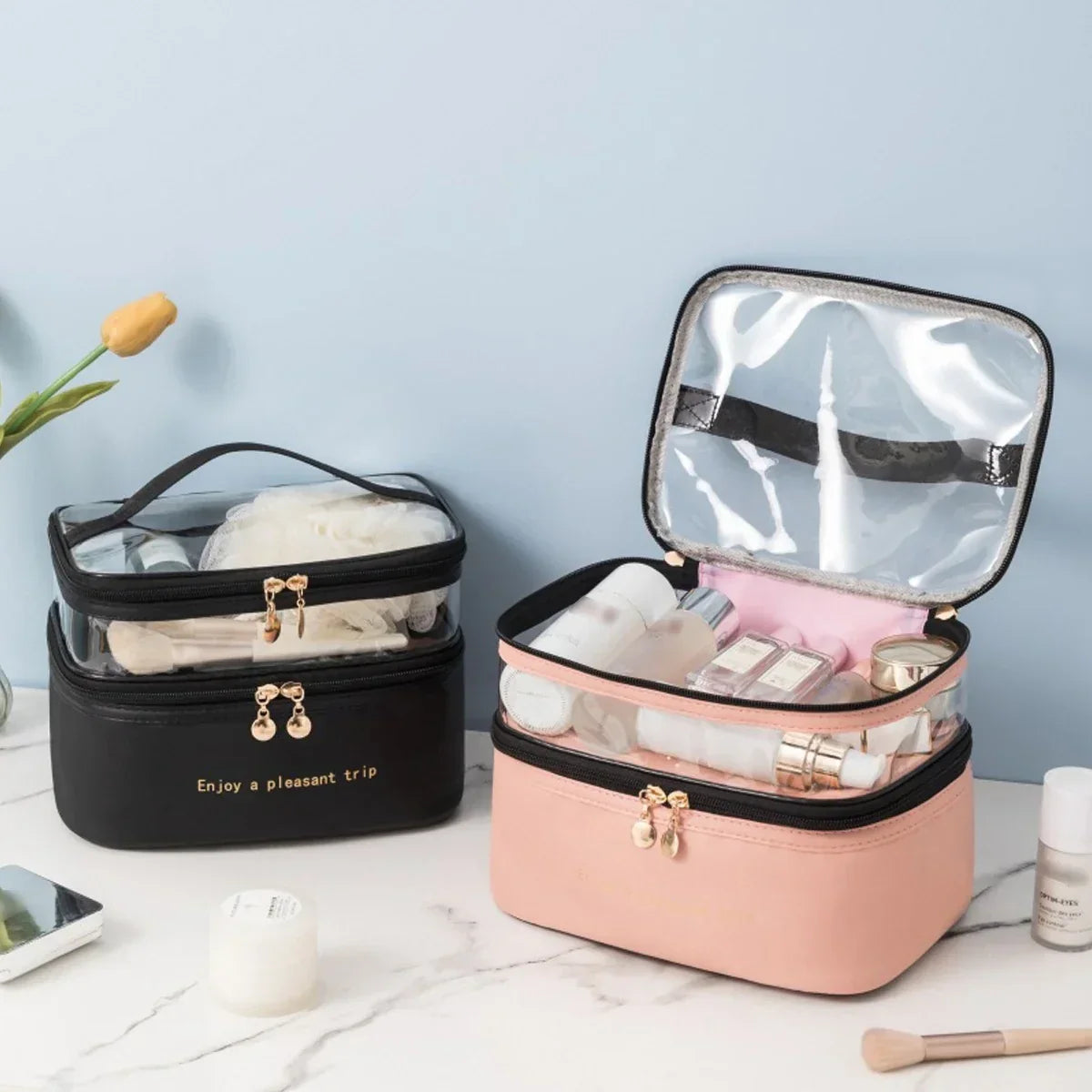 BowLift | Cosmavera Cosmetic Bag | 2-in-1 Design | Transparent & Waterproof | For Travel & Everyday