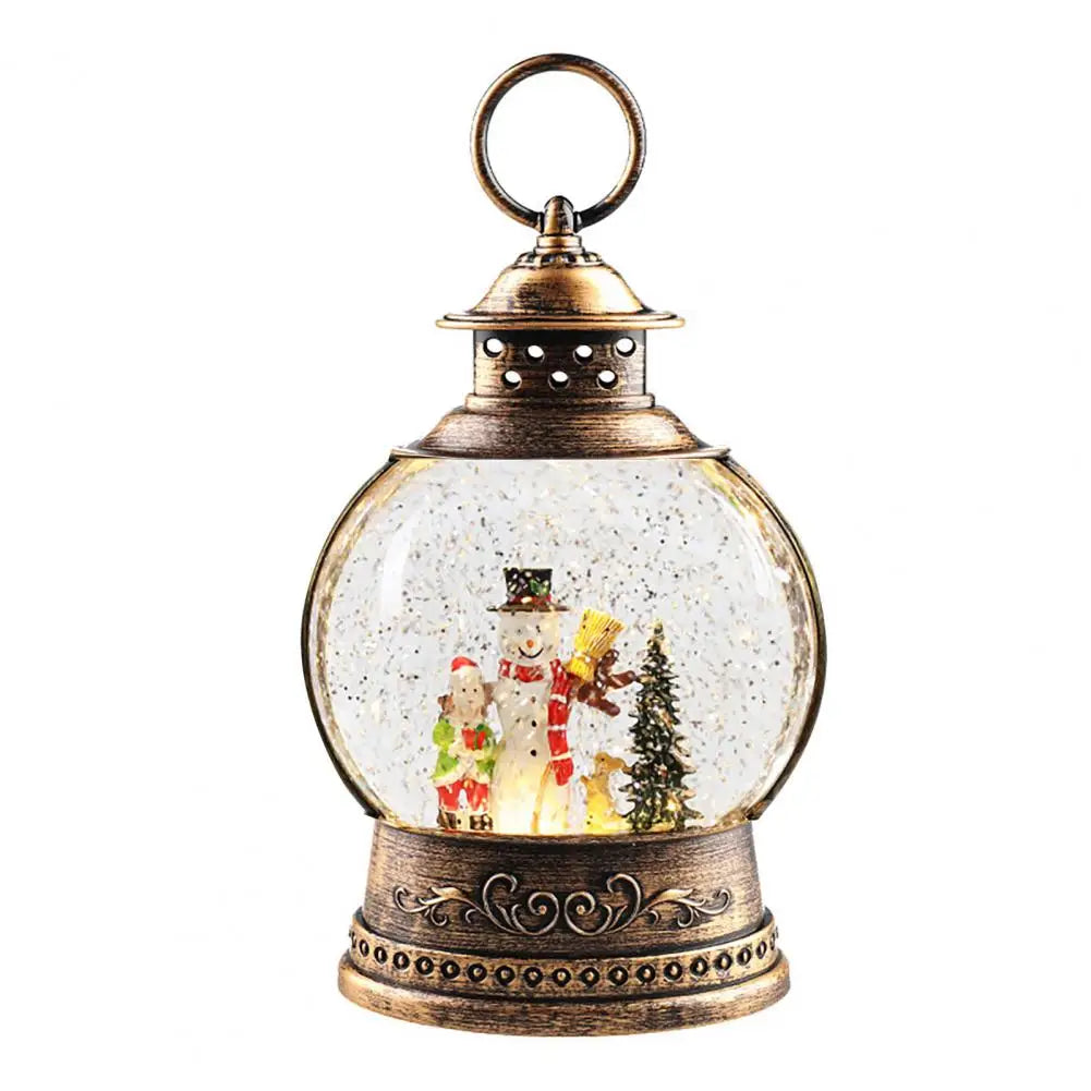 BowLift | Lunavera Christmas Snow Globe Lantern | Music Box with LED Light & Glitter | Vintage Gold Design | USB & Battery Operated | 21–26 cm