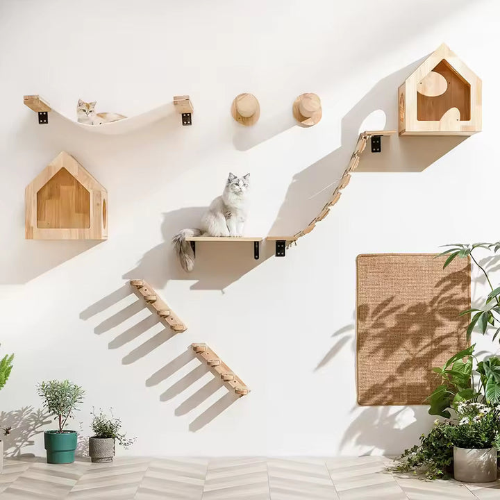 Cat climbing ladder for wall mounting made of wood with sisal Bowlift