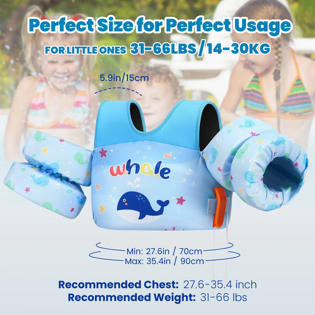BowLift | Kids Foam Life Vest with Arm Floats and Safety Whistle for Swimming and Kayaking