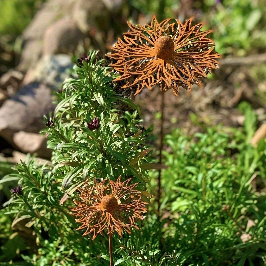 BowLift | FLORUSTA Garden Stake Bluebonnet | Rust Look Metal | Rustic Garden Decor