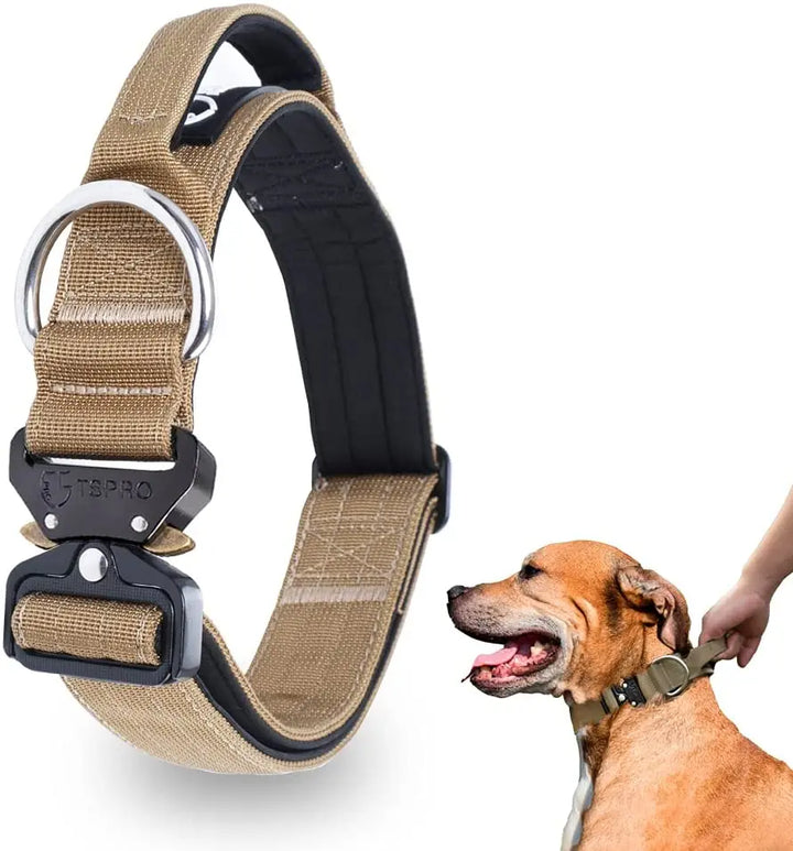 Tactical Dog Collar with Metal Buckle & Handle Bowlift