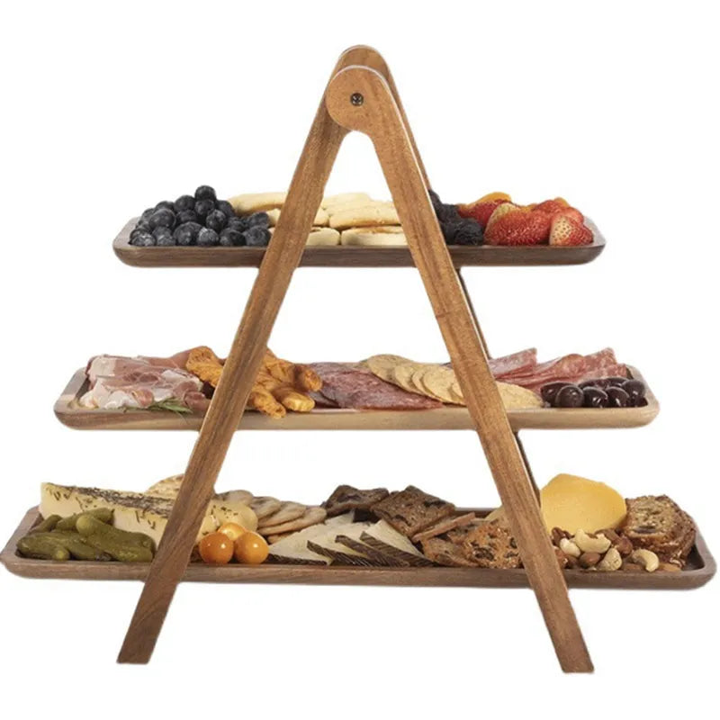 BowLift | 3-tier wooden step plate decor cake stand farmhouse step plate party serving dish and trays