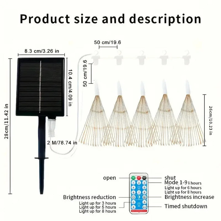 BowLift | Lunaris Solar Fireworks Fairy Lights | 5×90 LEDs | 8 Modes & Remote Control | IP65 Waterproof | Garden, Terrace & Christmas