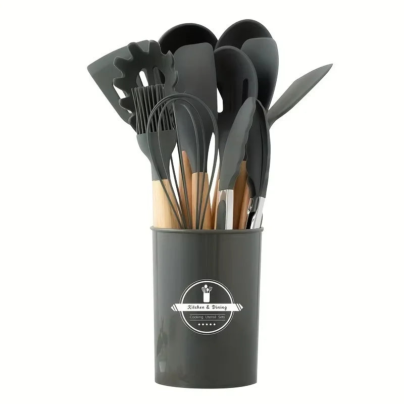 ChefEase – 12-piece silicone kitchen utensil set with wooden handles Bowlift