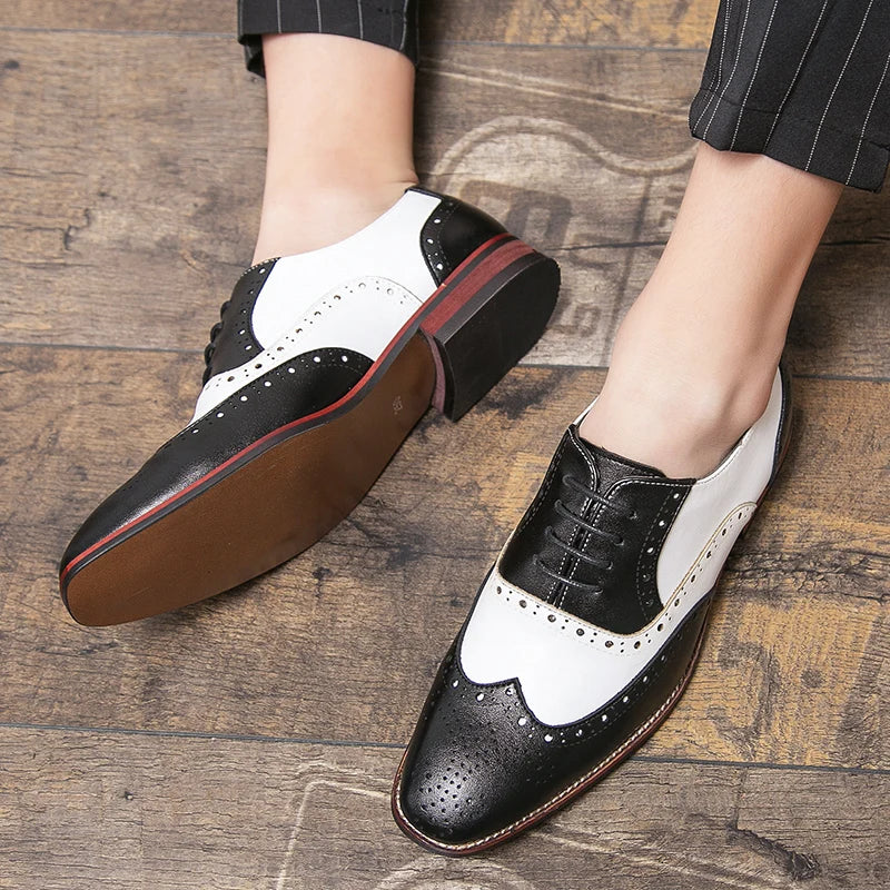 BowLift | Men's Luxury Shoes Brogue Lace-up Casual British Style Contrast Color Oxford Office