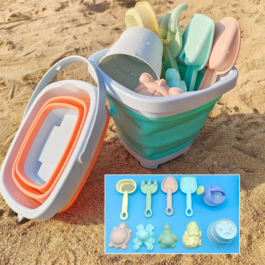 BowLift | Kids Beach Sand and Water Play Set - Foldable Bucket and Accessories (1, 5, or 11 Piece Set, Random Color)