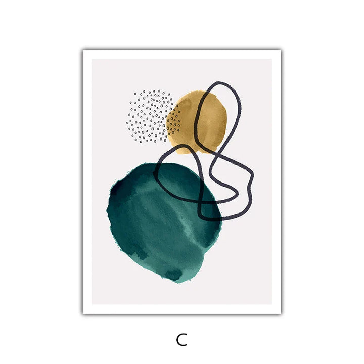 Green Yellow Black Abstract Shape & Line Minimalist Nordic Wall Art Fine Art Canvas Prints Pictures For Living Room Home Office Decor | Bowlift