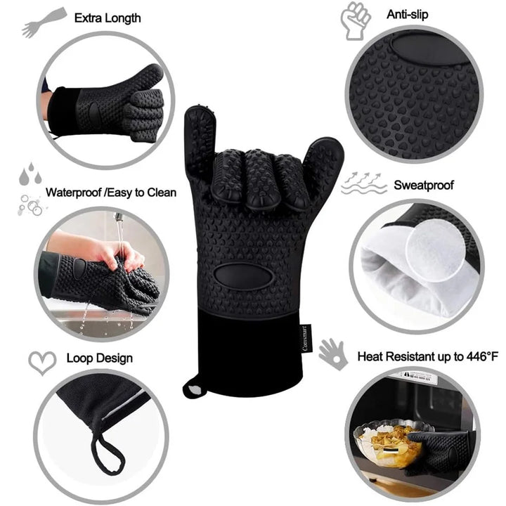 BowLift | Griptermo Silicone Grill Gloves | Heat Resistant up to 260 °C | Non-Slip & Waterproof | With Cotton Lining