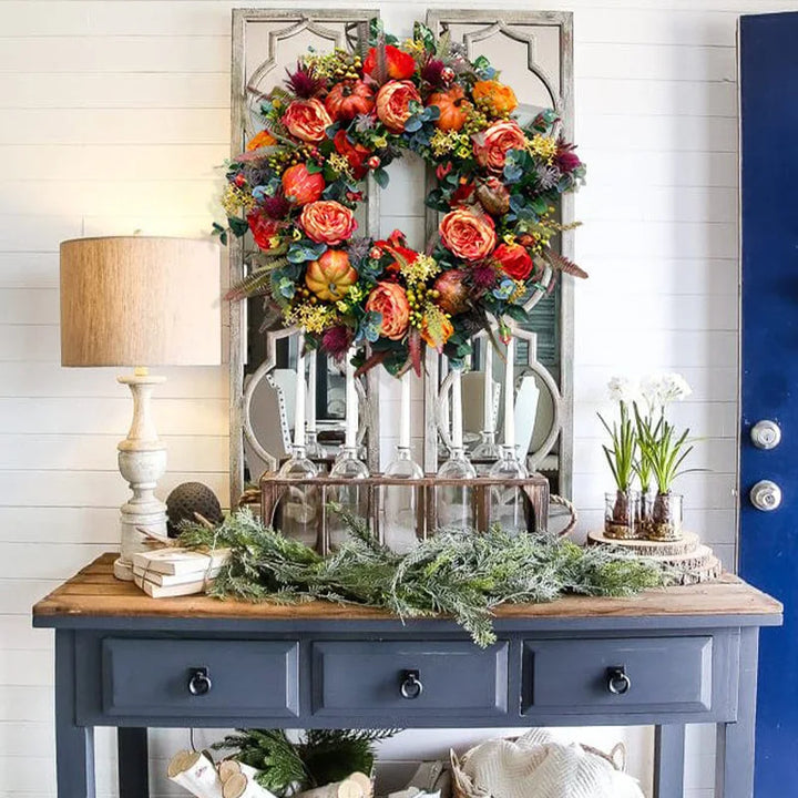 BowLift | Autumna Charm Autumn Door Wreath | Pumpkin & Rattan | 40 cm | Handmade Decoration for Autumn & Thanksgiving