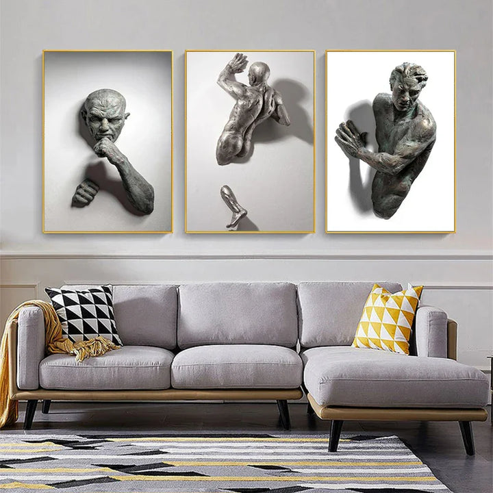 Modern Urban Abstract Iron Statue Wall Art Fine Art Canvas Prints 3d Visualization Figure Art Pictures For Minimalist Apartment Wall Decor | Bowlift