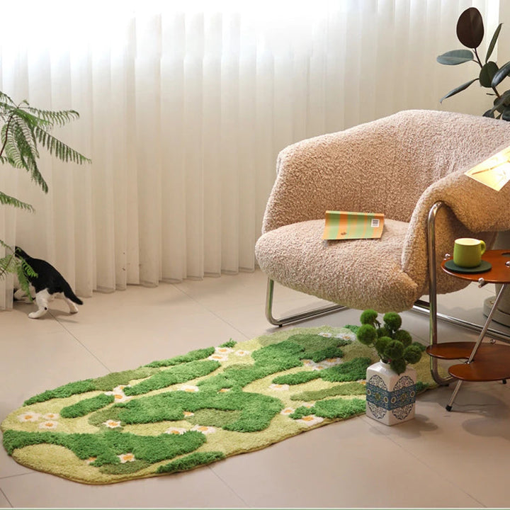 Long Tufting Moss Bedroom Rug | Bowlift