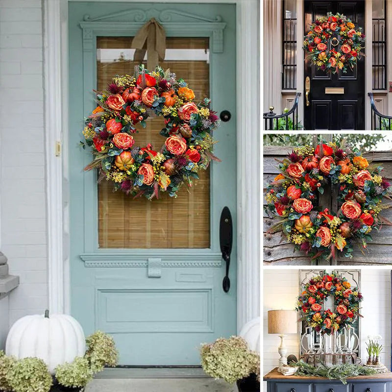 BowLift | Autumna Charm Autumn Door Wreath | Pumpkin & Rattan | 40 cm | Handmade Decoration for Autumn & Thanksgiving