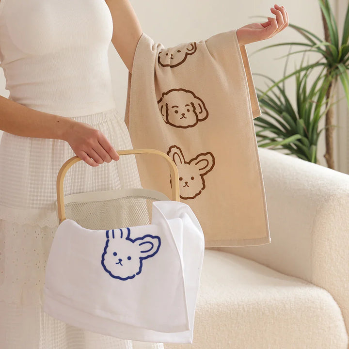 Puppy Illustration Cotton Towel – Cute & Soft Face Towel | Bowlift