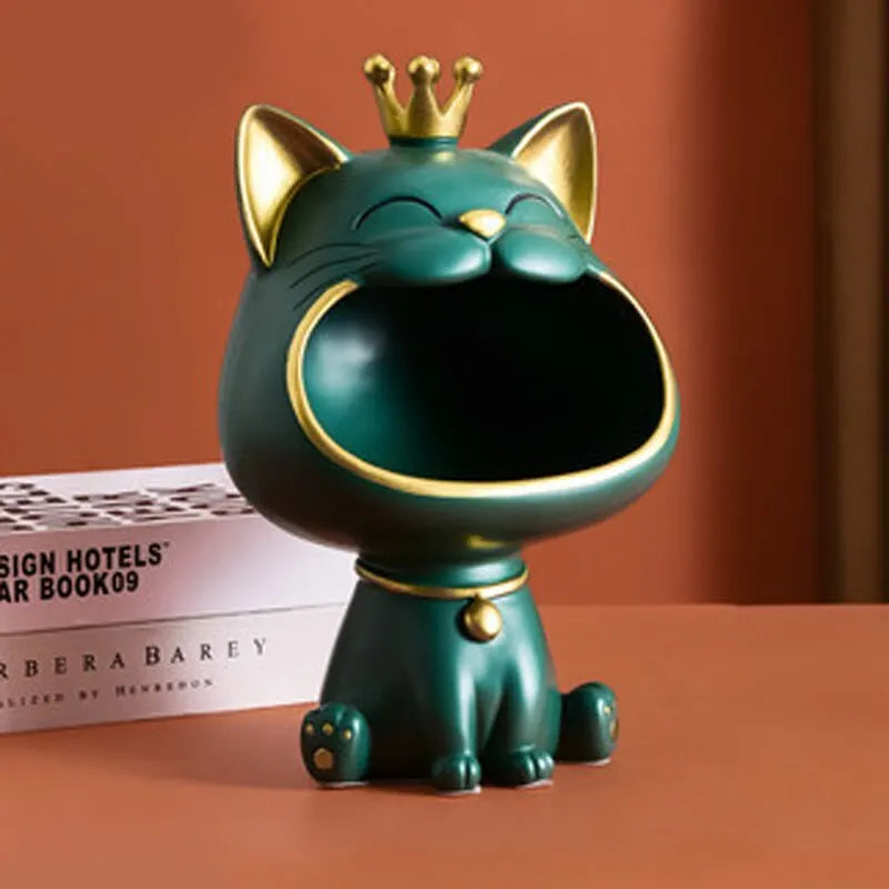 BowLift | Fortune Crown Big Mouth Cat Entrance Key Holder Decorative Ornament, Light Luxury Housewarming Gift Sculpture