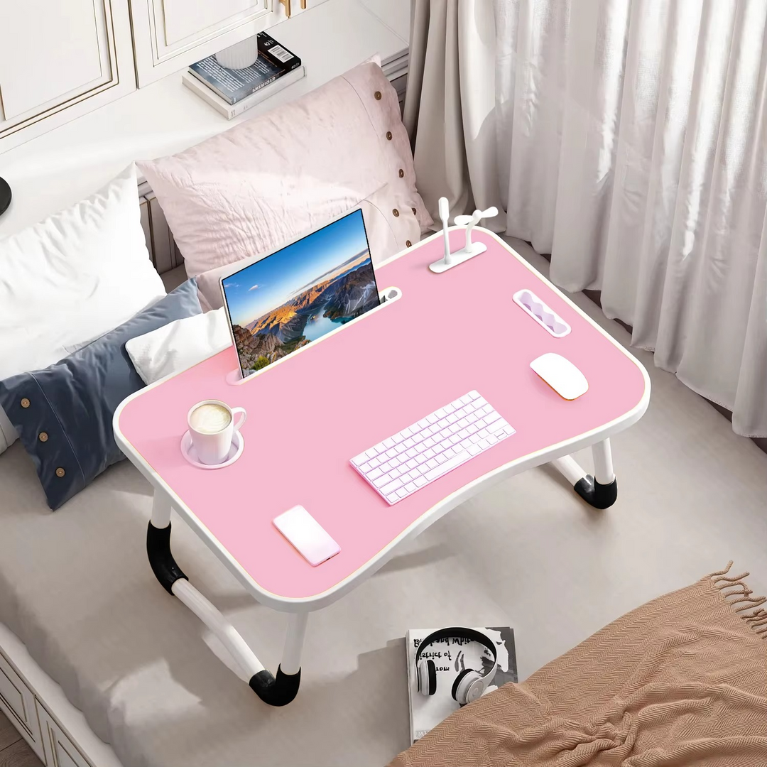 BowLift | Portable Folding Laptop Table with USB Light, Fan, and Cup Holder - 15.75" x 23.62"