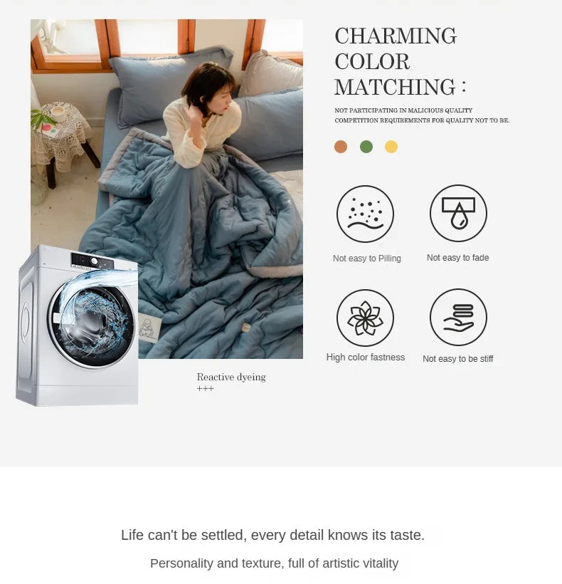 2024 Japanese Cotton-Polyester Summer Quilt – Lightweight, Washable, Skin-Friendly Solid Color Quilt | Bowlift
