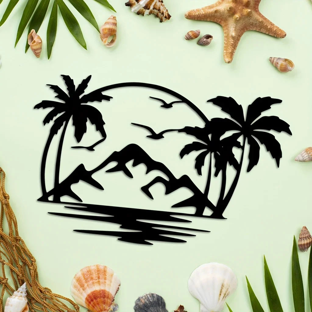 Tropical Palm Tree Island Metal Plaque Wall Decoration For Living Room Dining Room Creative Home Decor | Bowlift