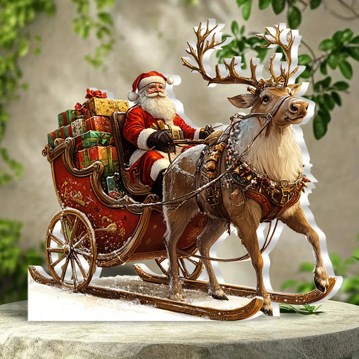 BowLift | Frostovia | Christmas figure | Acrylic decoration reindeer sleigh with Santa Claus | 2D design | Festive table & party decoration 2025