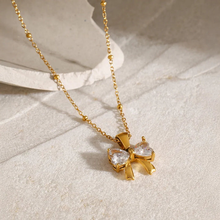 BowLift | Dainty Feminine Diamond Bow Necklace