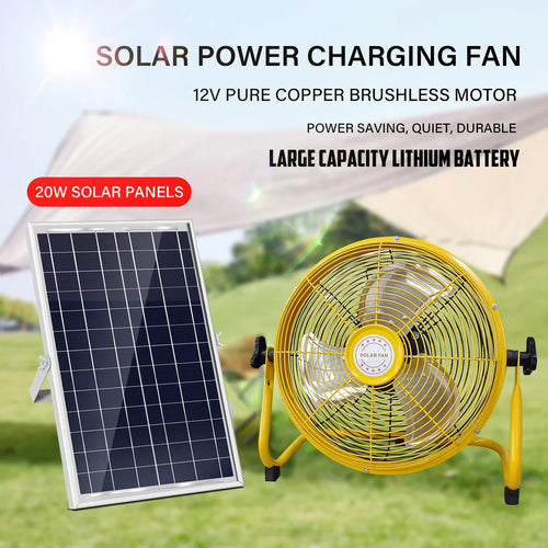 214-Inch Portable Rechargeable Table Fan – Solar & AC Powered Dual Input for Home, Camping & Fishing | Bowlift