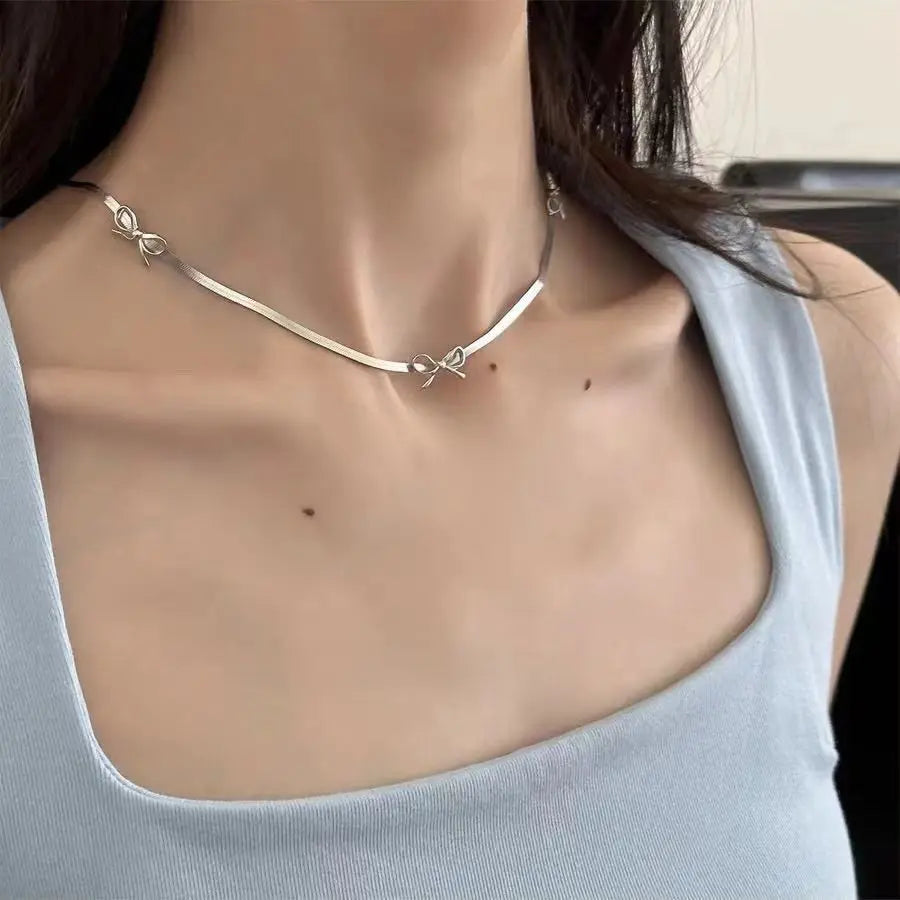 BowLift | Feminine Bow Herringbone Necklace and Bracelet