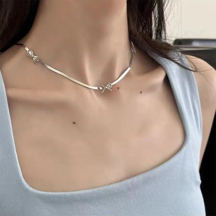 BowLift | Feminine Bow Herringbone Necklace and Bracelet