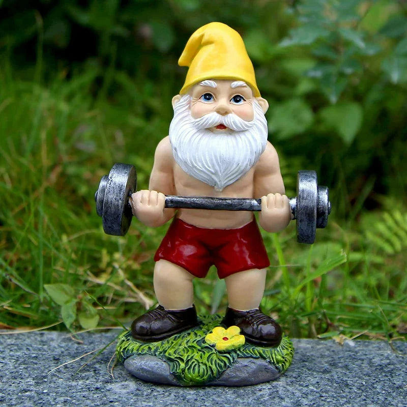 BowLift | Funny Gnome Figurine made of Resin as Weightlifter for Garden Decoration